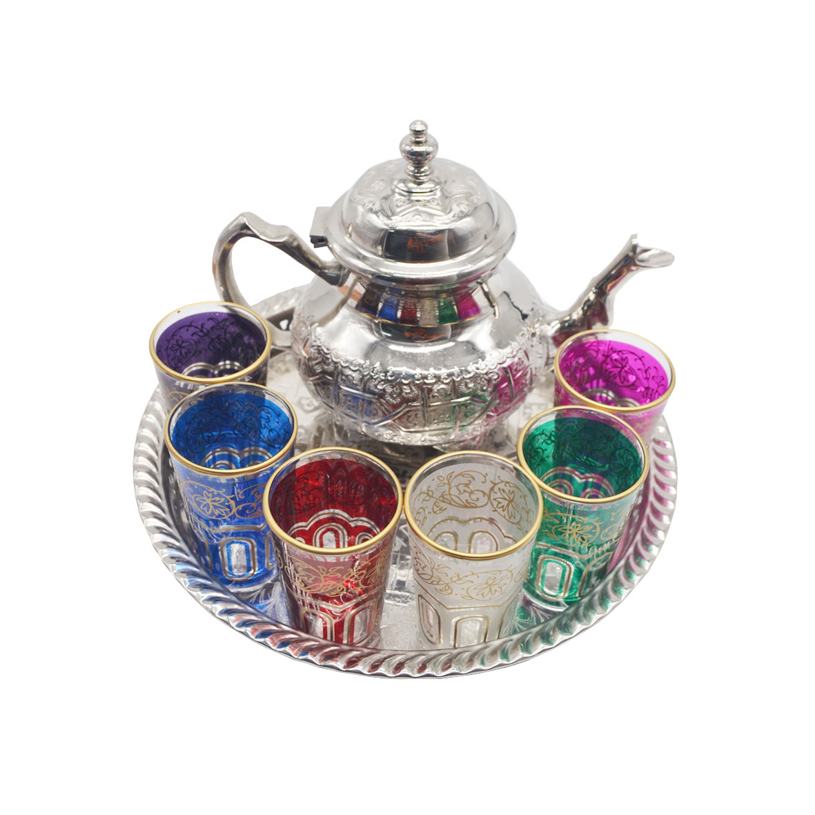 Juegos de Té y vasos: Juego de té marroquí 800 ml bandeja 32 cm con patas